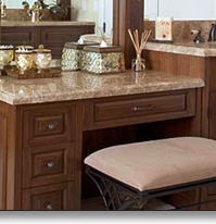 Curved-front walnut “vanity for her,” created to designer's specifications.